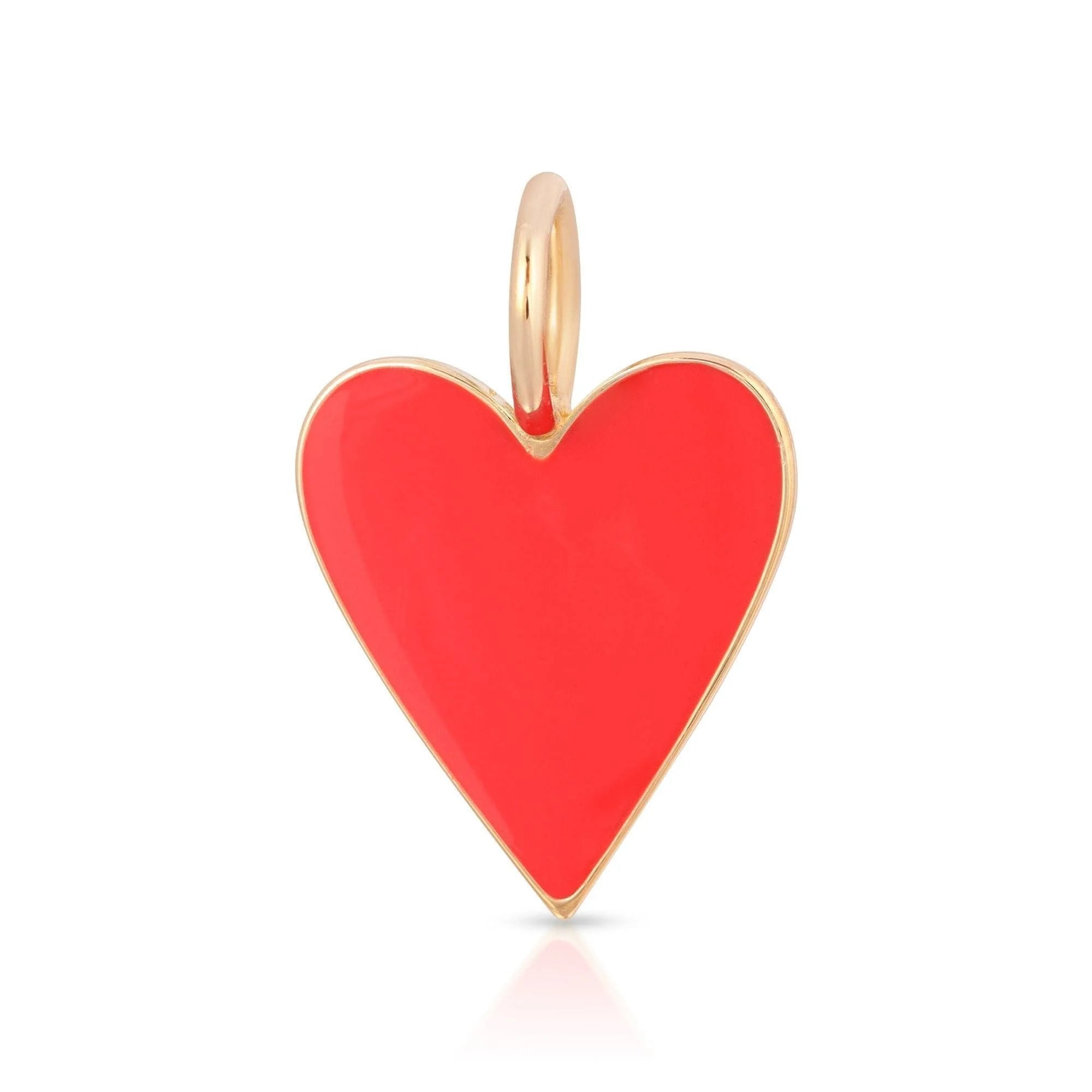 Red heart pendant with gold trim on medium enamel Helena necklace and elongated link chain