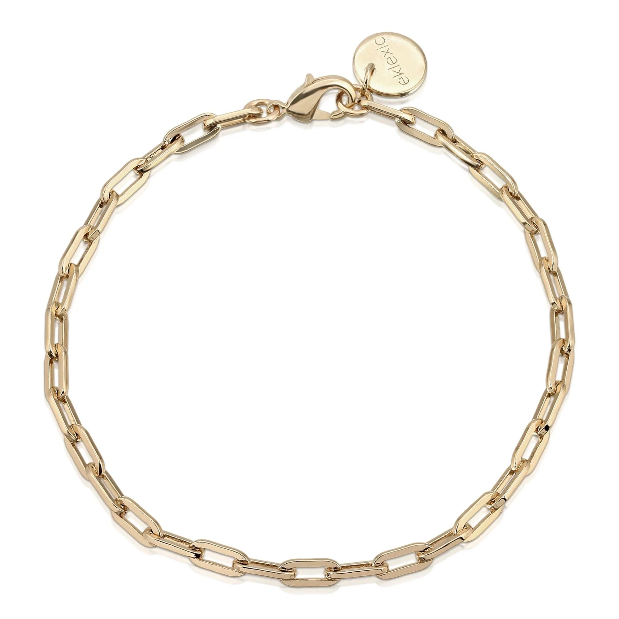 Gold-toned 14k gold chain bracelet made from recycled brass links perfect for stylish jewelry