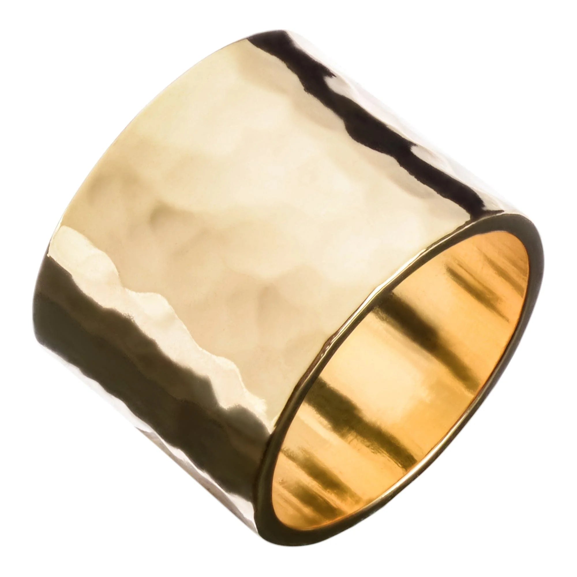 Men’s Hammered Wide Ring in recycled brass with hammered texture, inch wide recycled jewelry