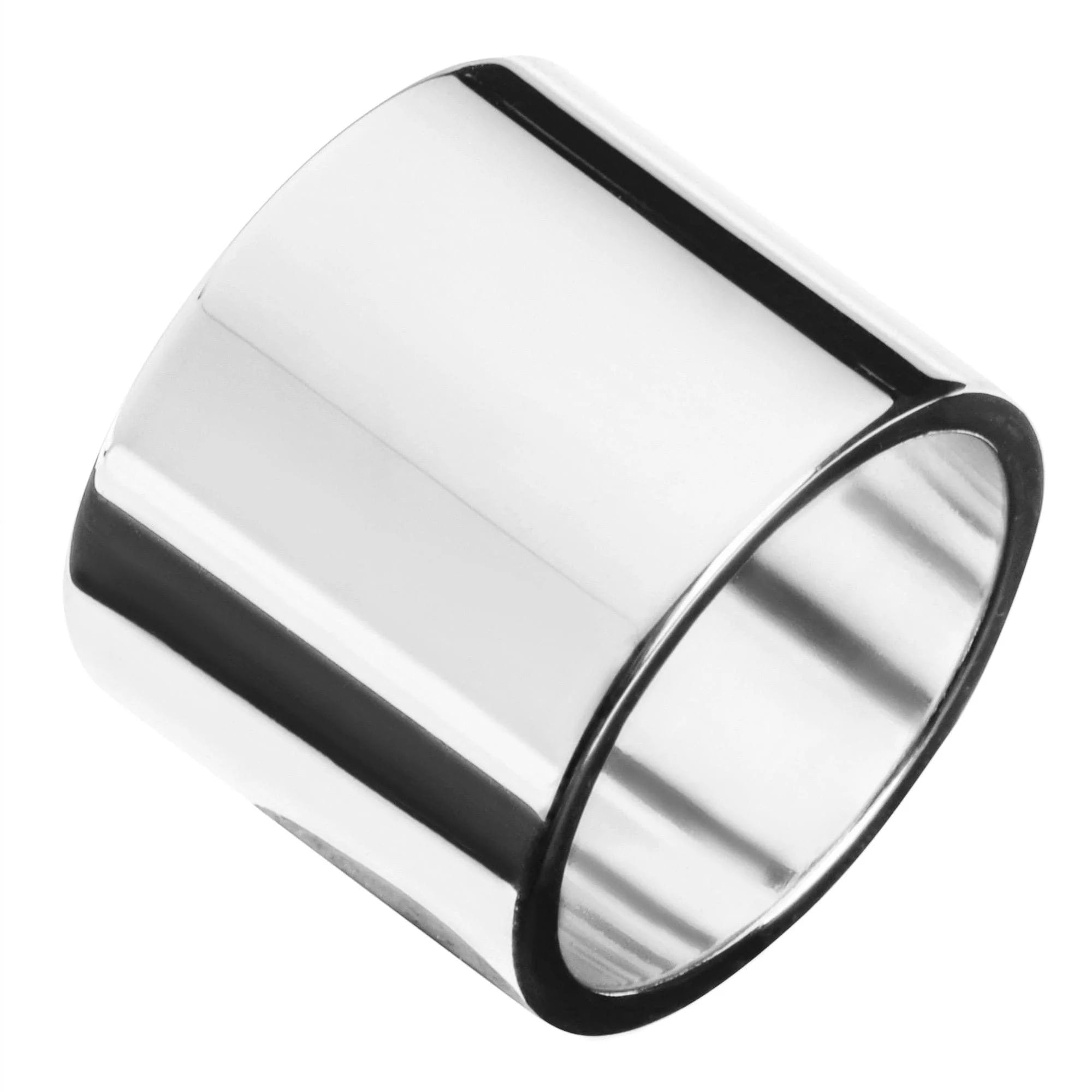 Polished silver men’s thick flat ring made from inch wide recycled brass, a durable wide recycled brass accessory