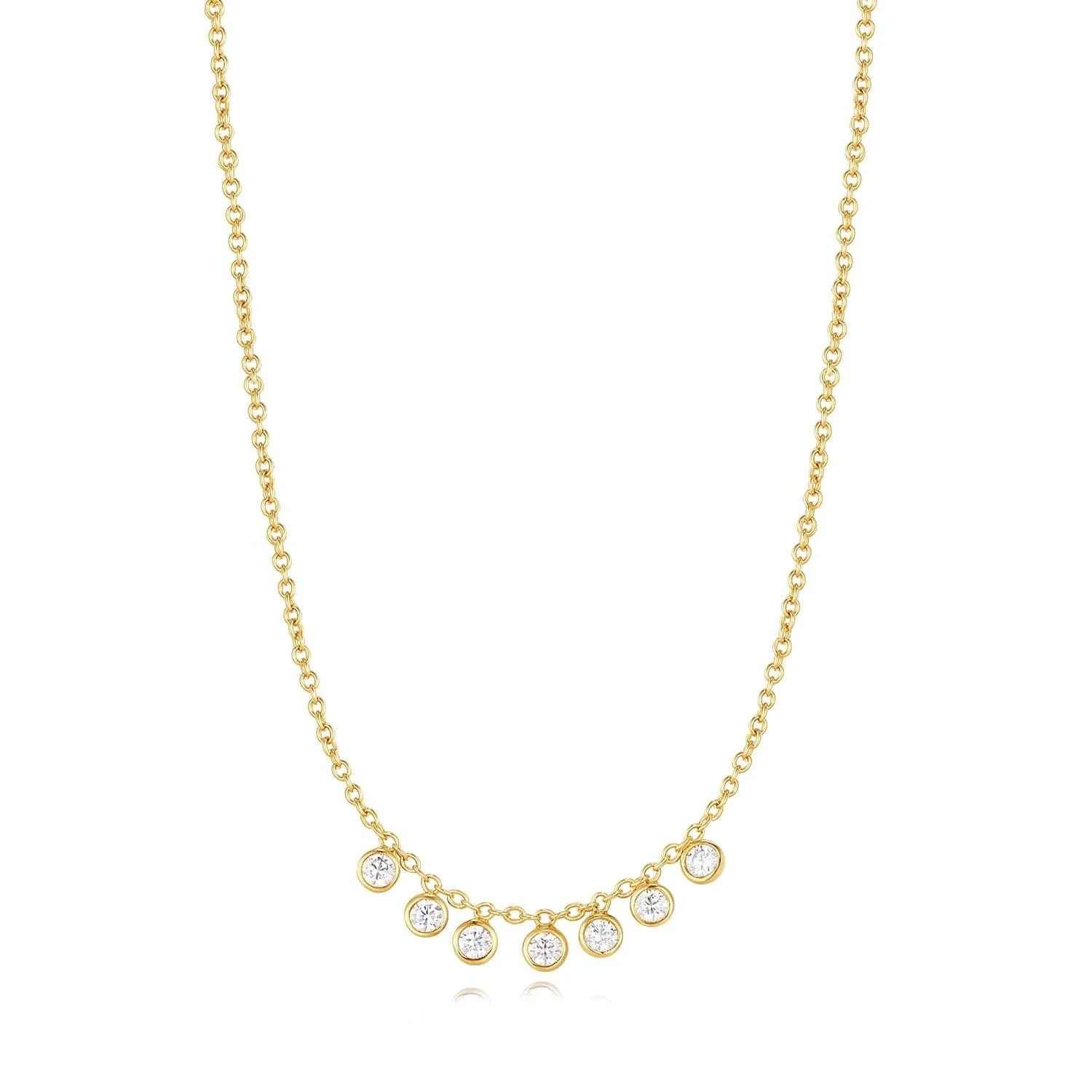 Gold chain necklace with dangling diamonds in 14k gold plated sterling silver style