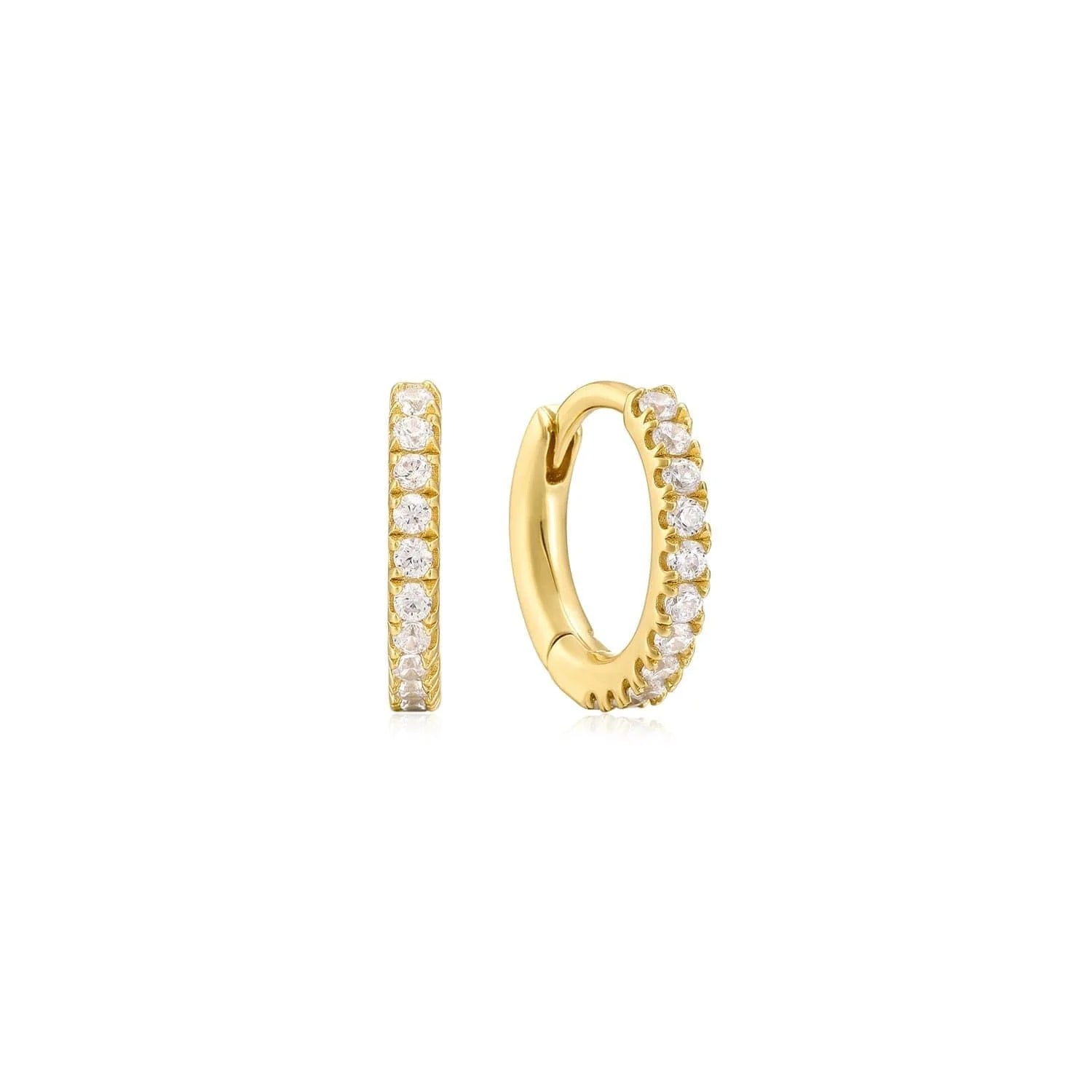 Micro CZ hoop earrings in 14k gold plated sterling silver with embedded crystals