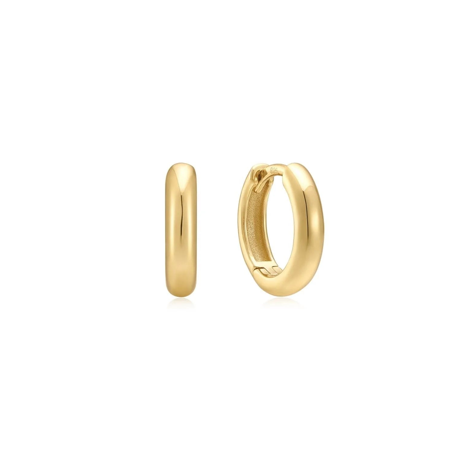 Gold micro huggie hoop earrings showcasing elegant medium huggie hoop jewelry