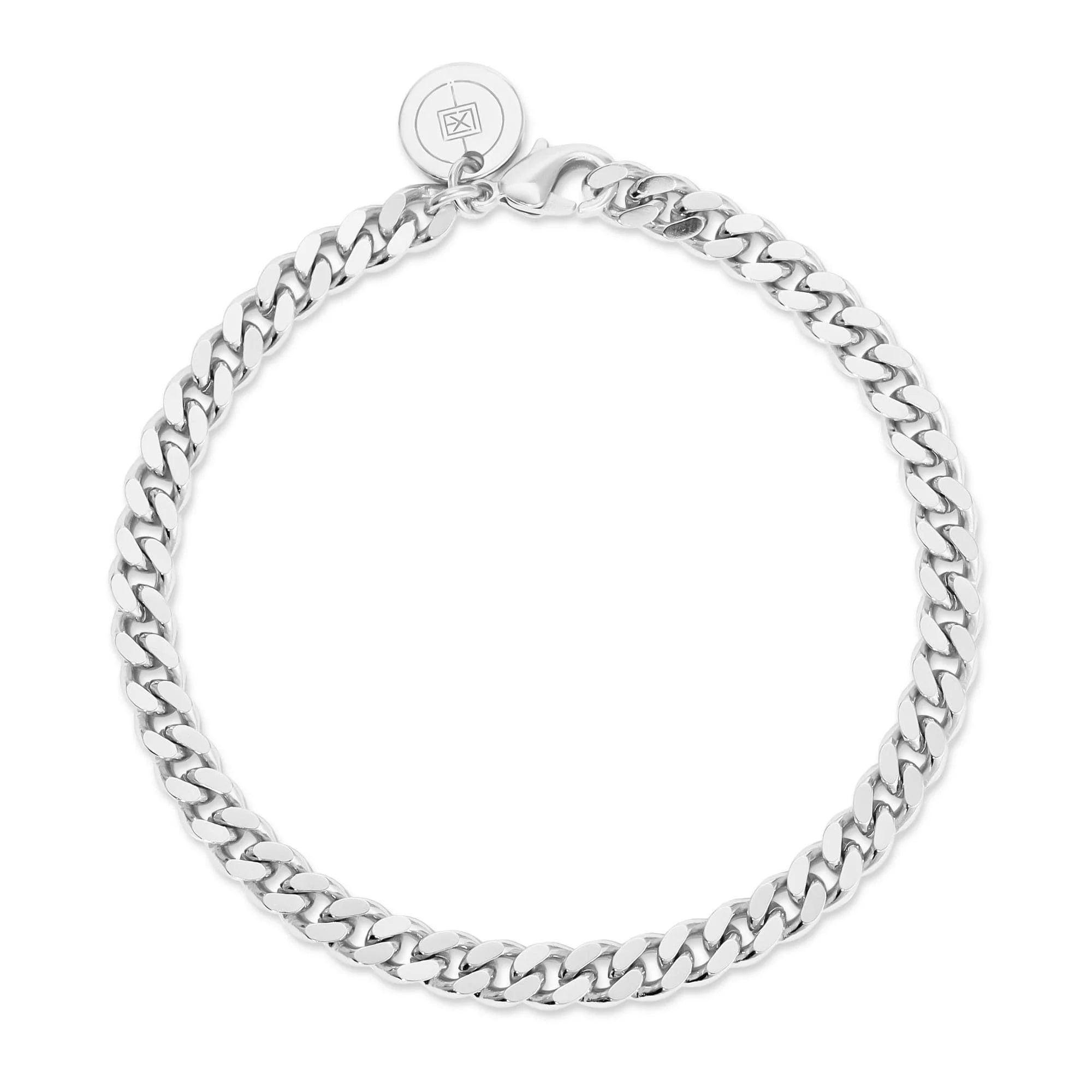 Silver micro curb chain anklet with ecoat micro curb rhodium plating for a sleek look