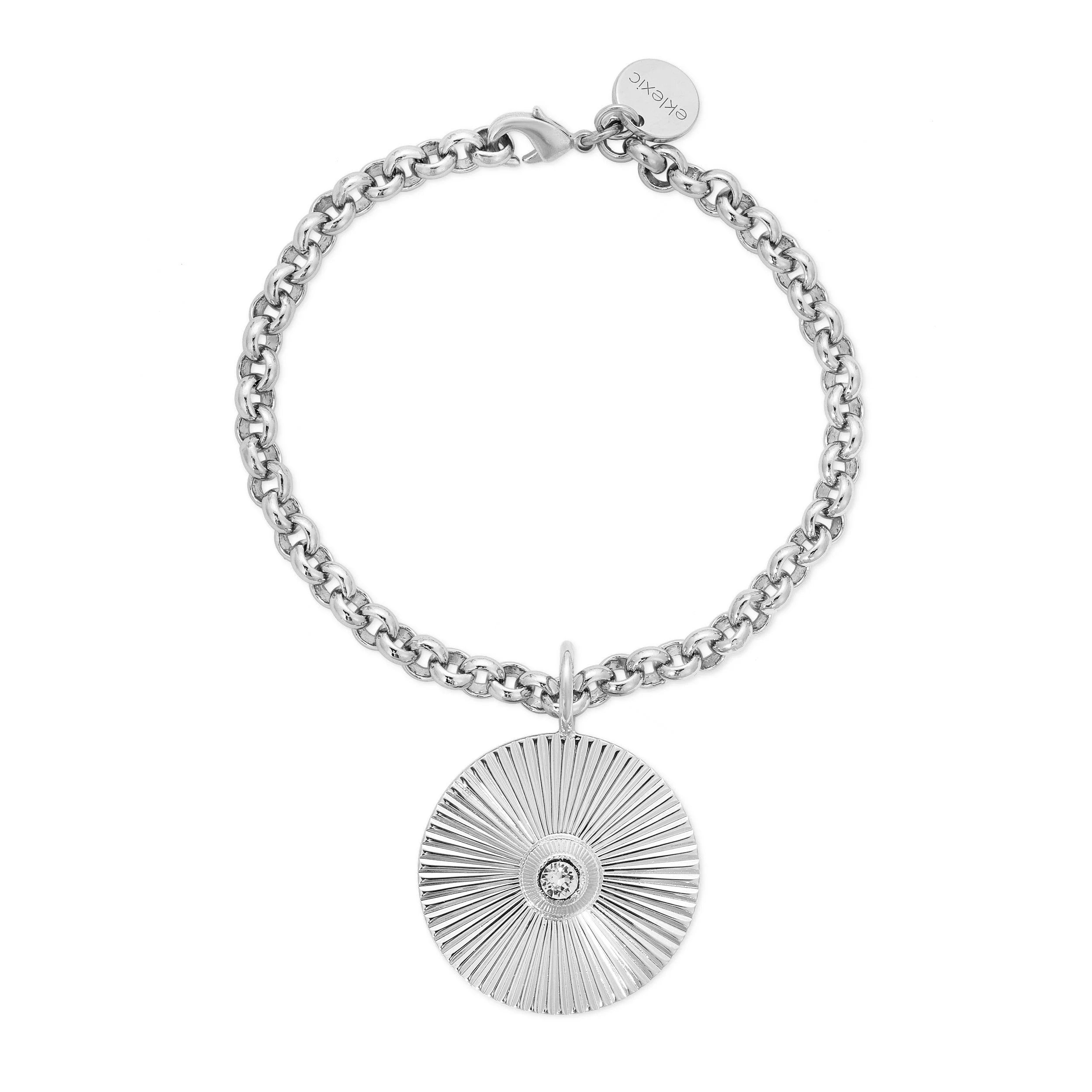 Silver chain bracelet with Sunburst pendant featuring micro Royal Ocean chain and 14k gold plating