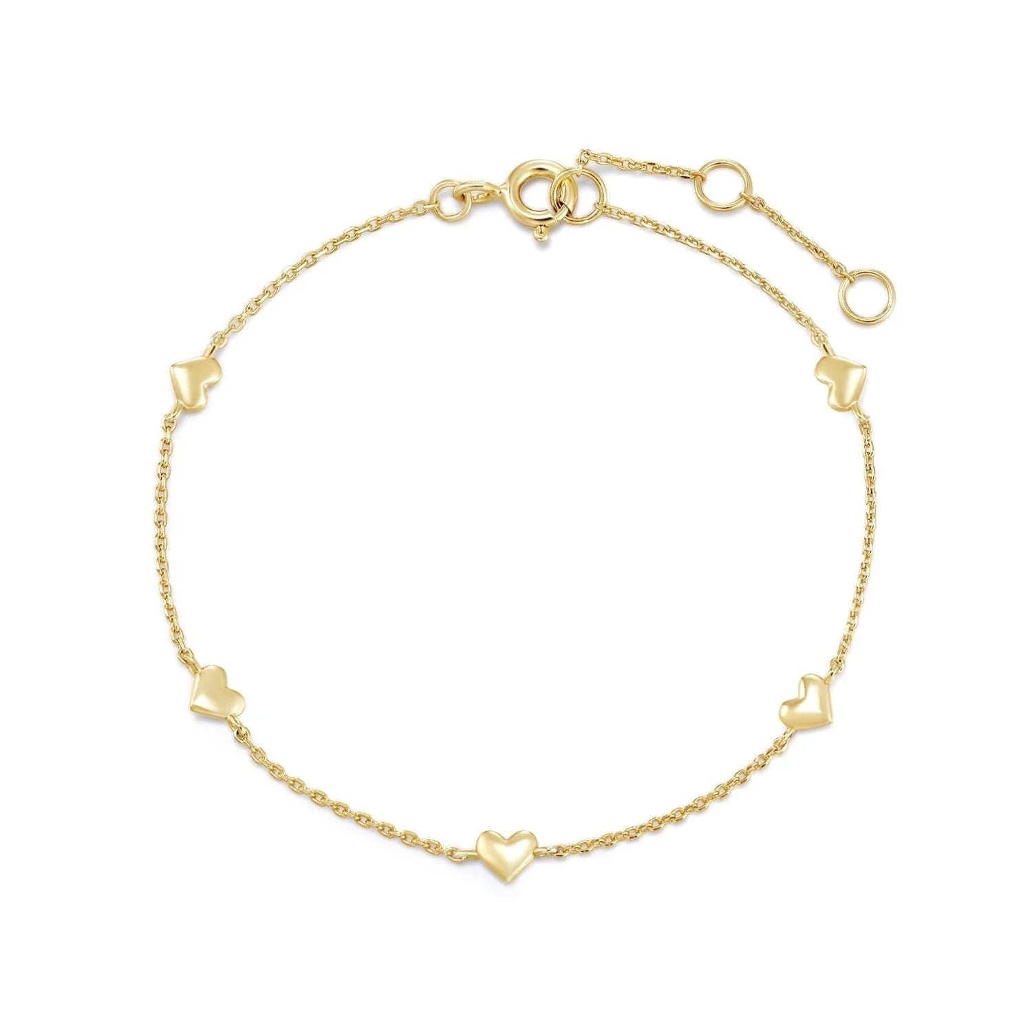 Gold heart charm bracelet in 14k gold and sterling silver, stylish silver bracelet accessory