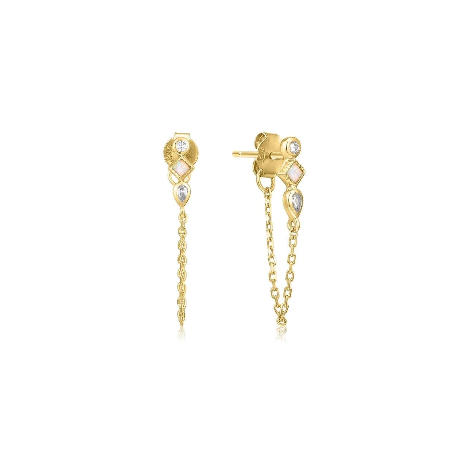 Gold vermeil earrings with gemstones and chain link design from Opal & CZ collection