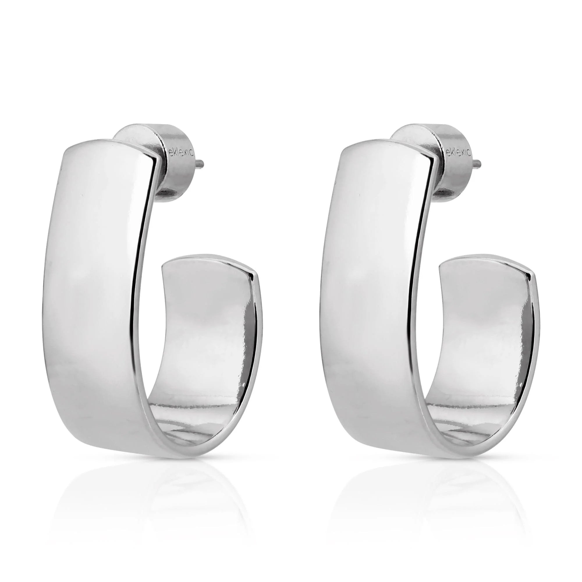 Ophelia Hoops half oval shaped hypoallergenic surgical steel silver hoop earrings