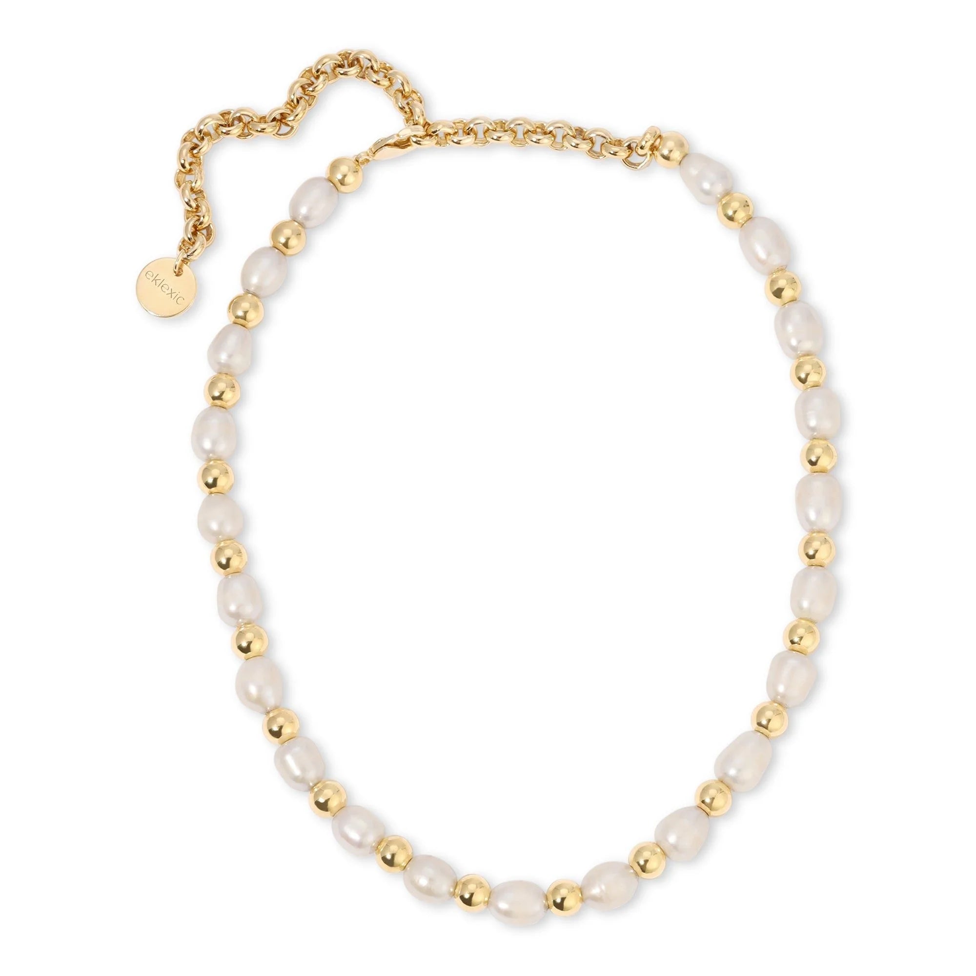 Palmer Pearl Choker Necklace with genuine rice pearls and 14k gold plating