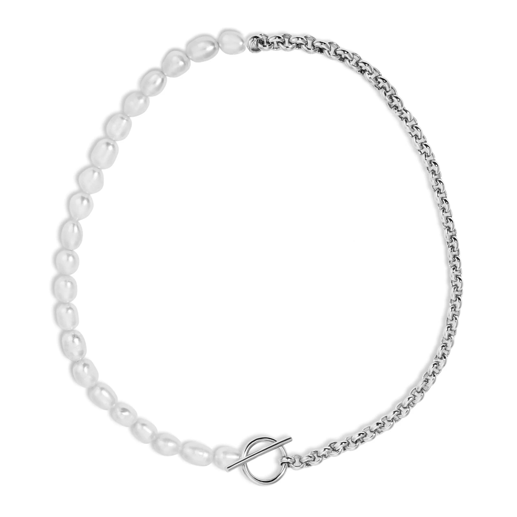 Rosie Necklace featuring 7-8mm pearl and chain with toggle clasp for elegant style