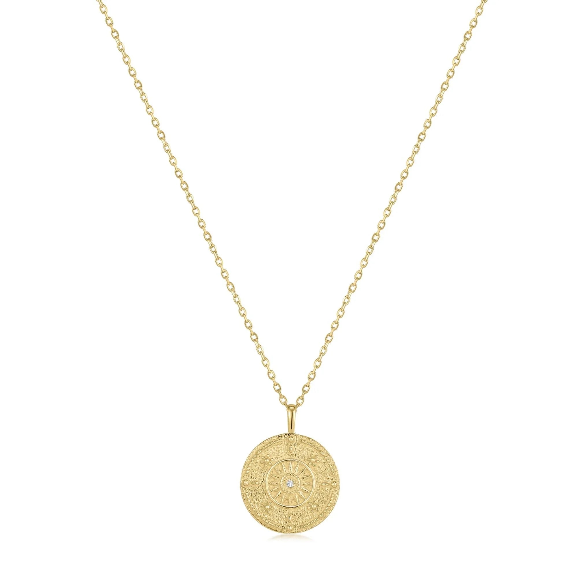 Round Sun Pendant With Cz Center Stone