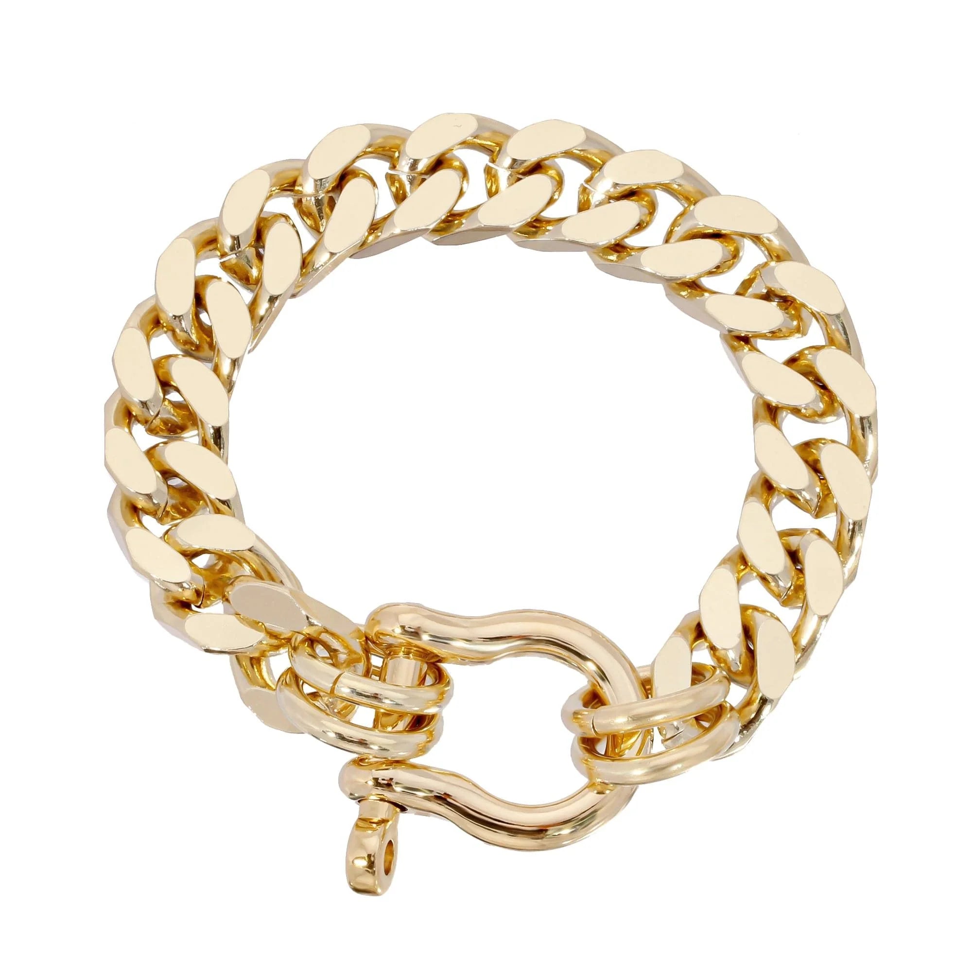 Gold-toned Roxy Bracelet with recycled brass Cuban link and horseshoe clasp