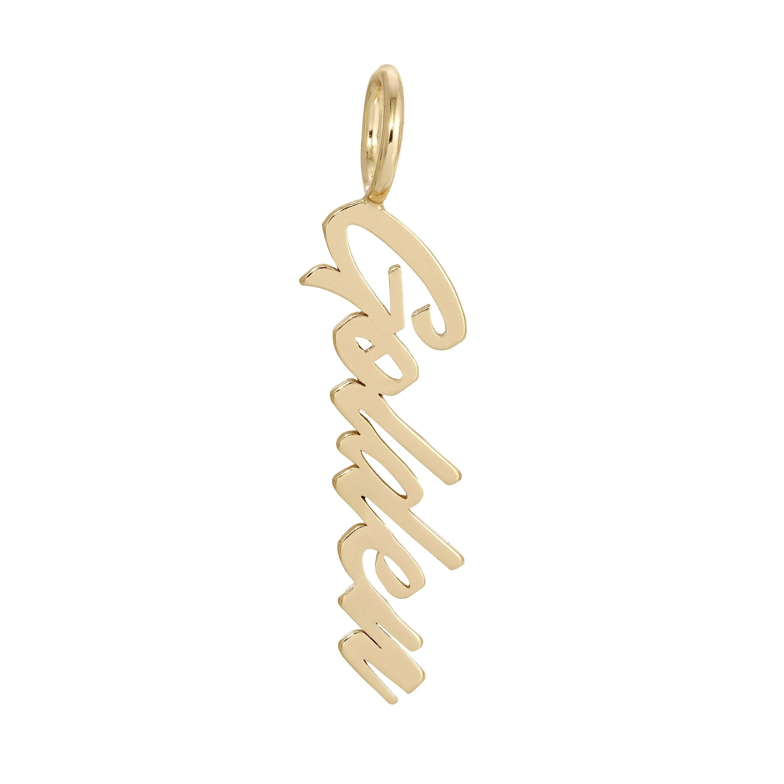 Gold script pendant showcasing elegant word pendants for personalized name jewelry