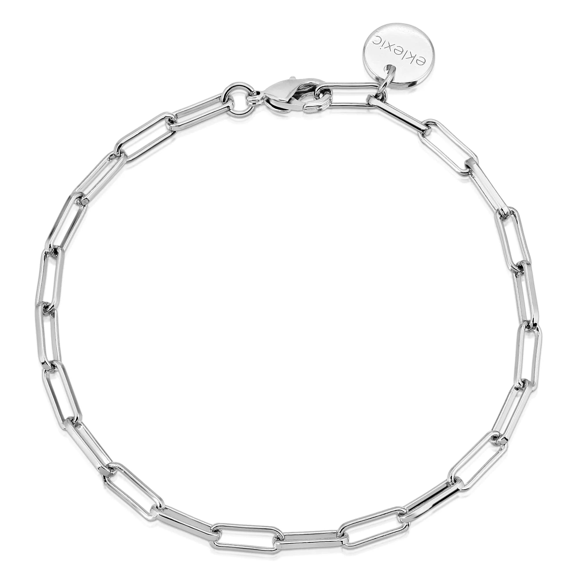 Silver Elongated Link Chain Bracelet with recycled brass paper clip design