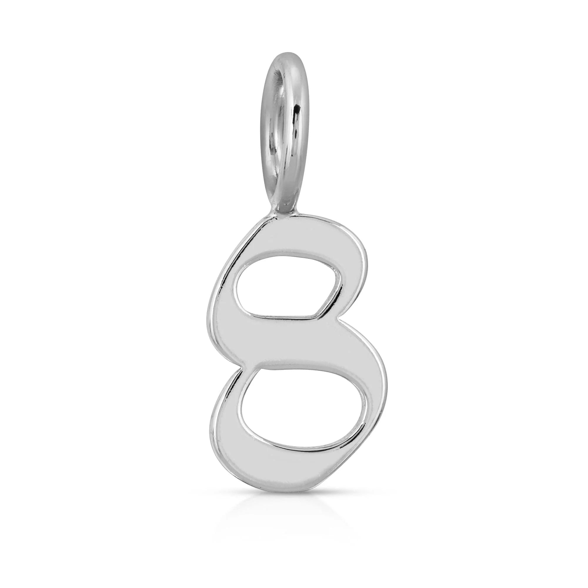 Silver number eight pendant from Silver Gothic Numbers with recycled brass plated brass plated rhodium-silver finish