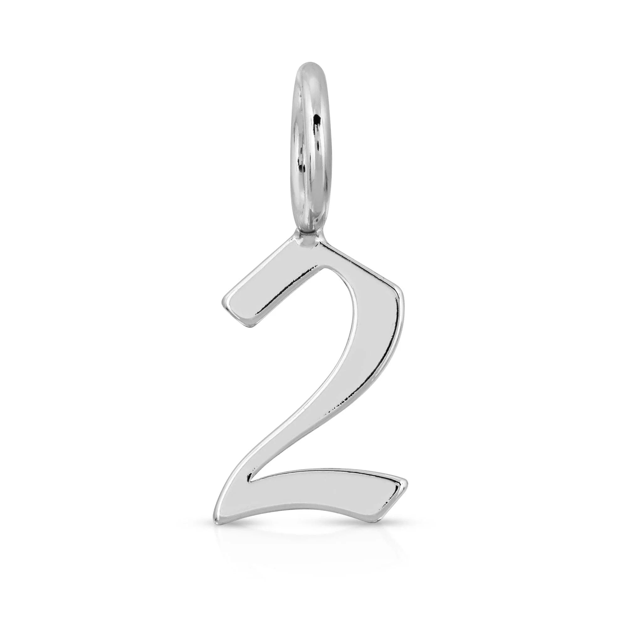 Silver number two pendant from Silver Gothic Numbers with recycled brass plated gothic number charms
