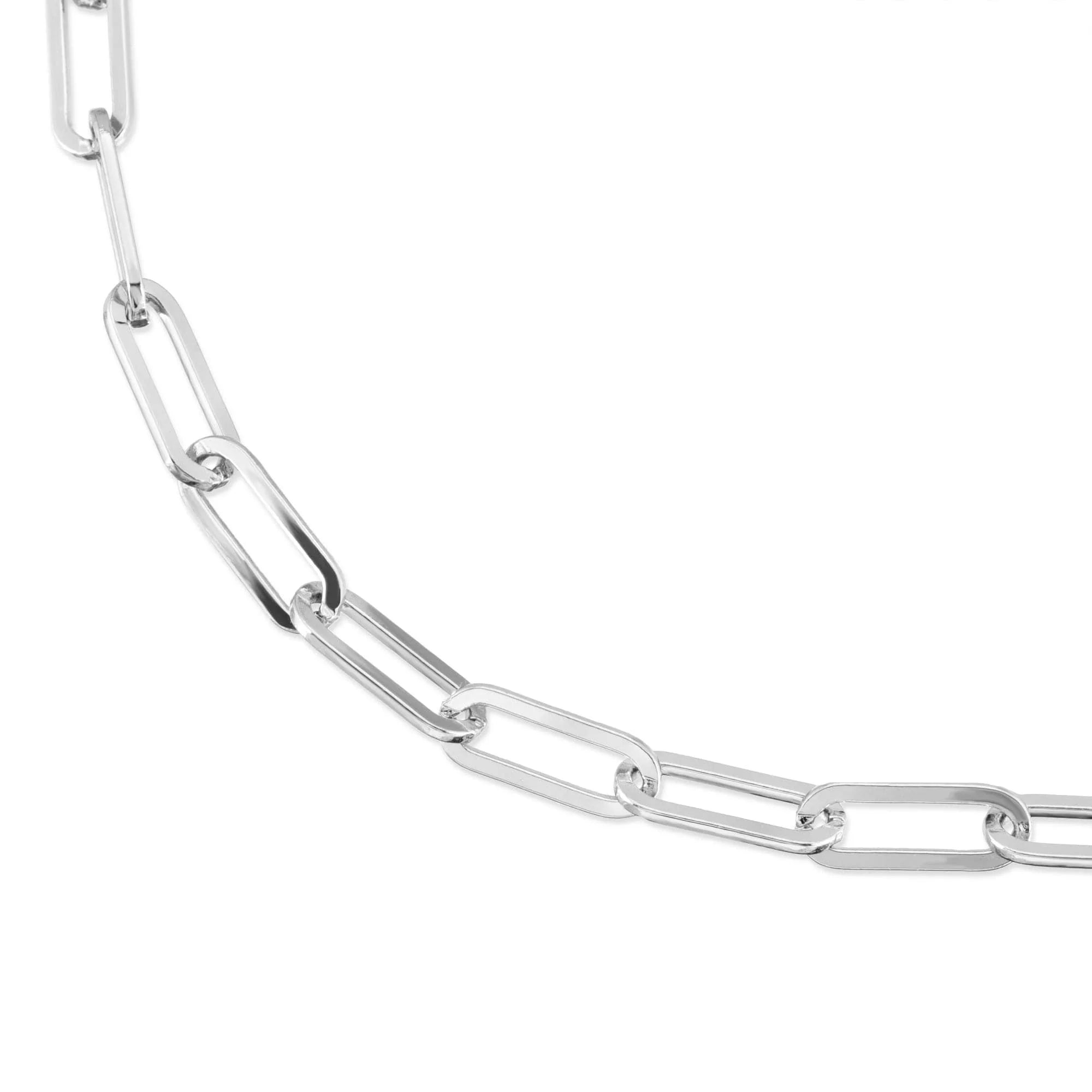 Silver large elongated link chain bracelet with brass paper clip accents