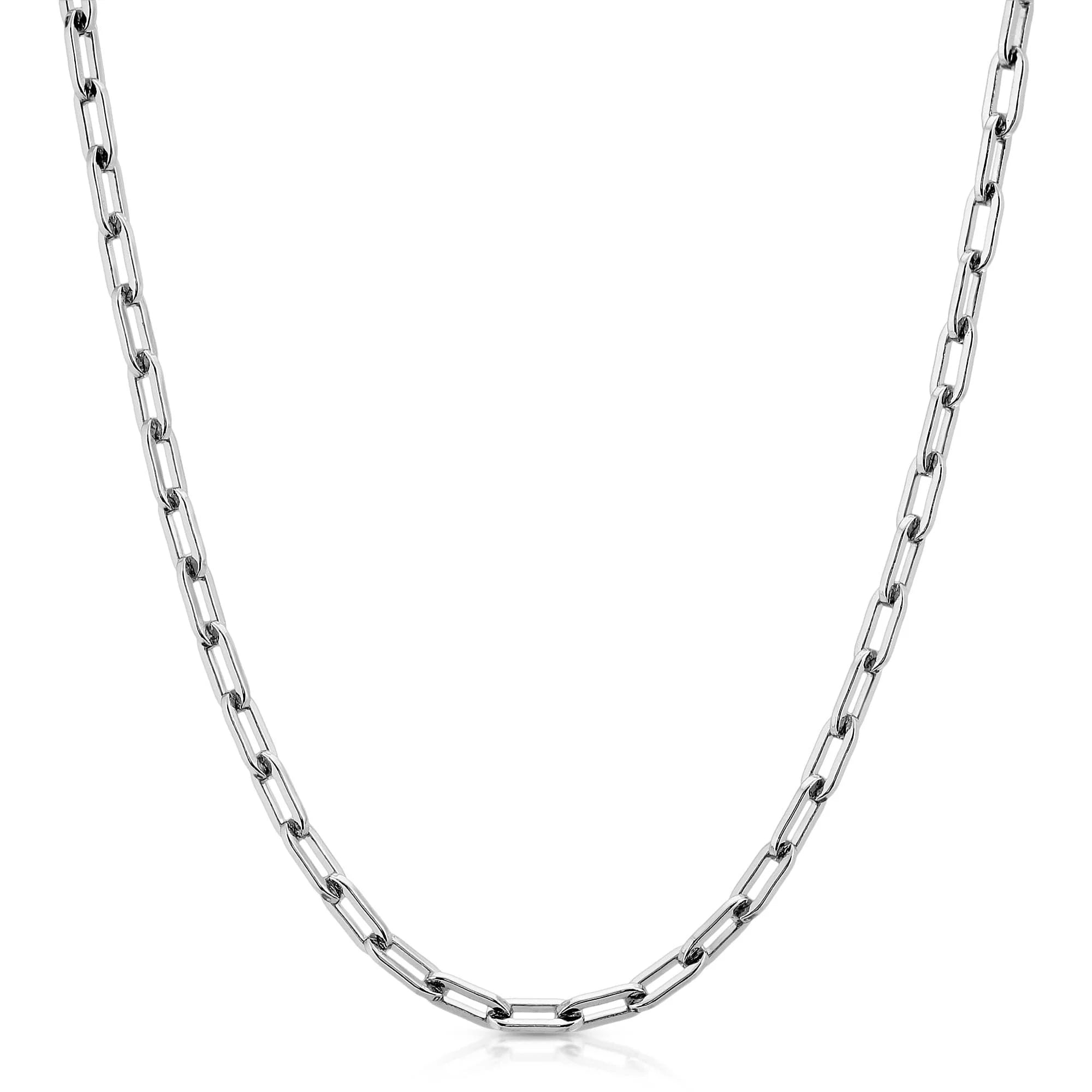 Silver medium link chain necklace with durable protective coating and brass chain links