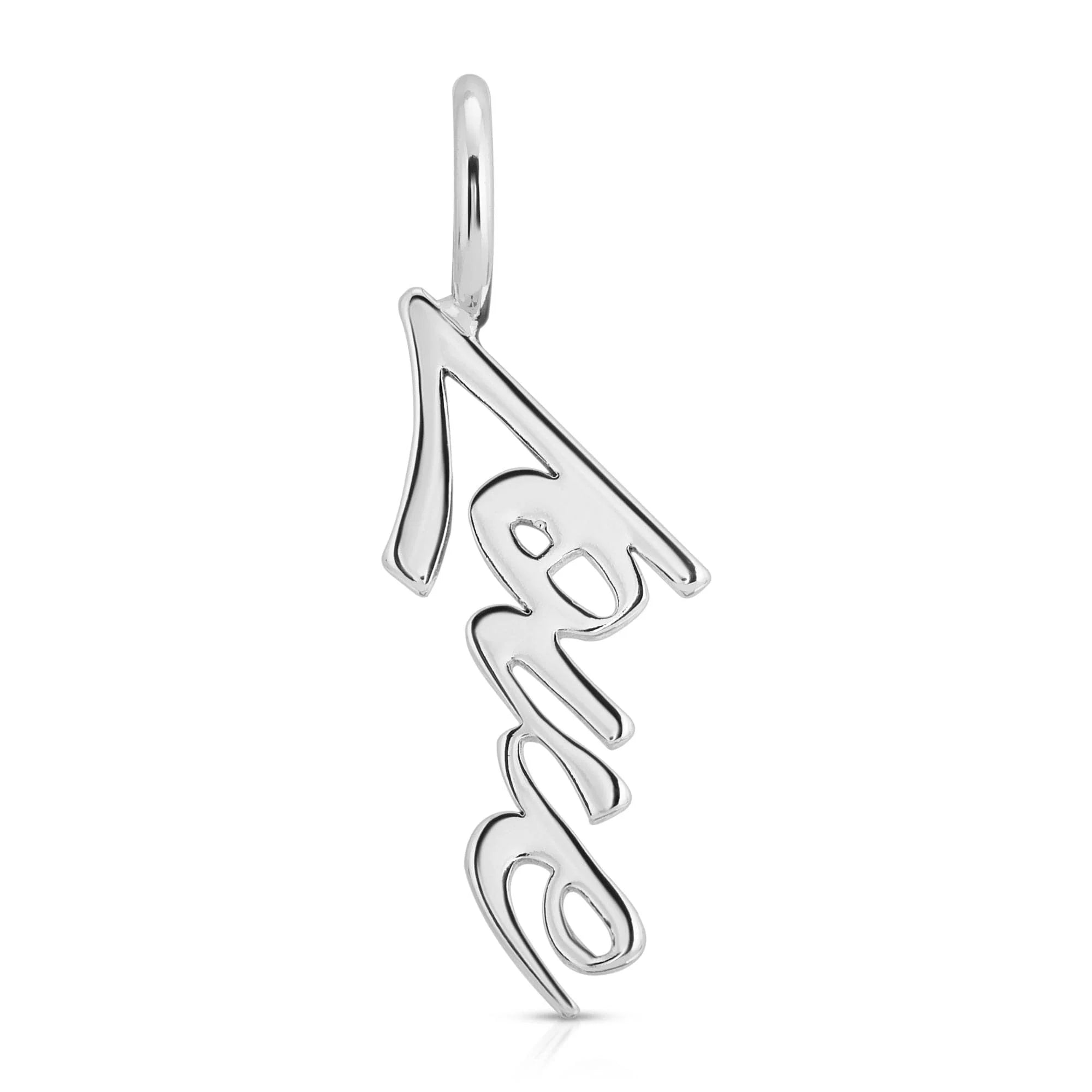 Silver cursive pendant from the Script Love Pendant collection, coated with protective finish