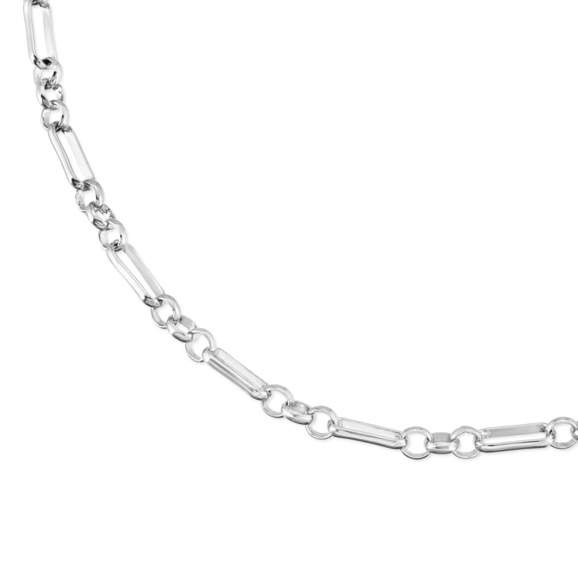 Silver chain necklace made of recycled brass chain with rhodium-silver finish