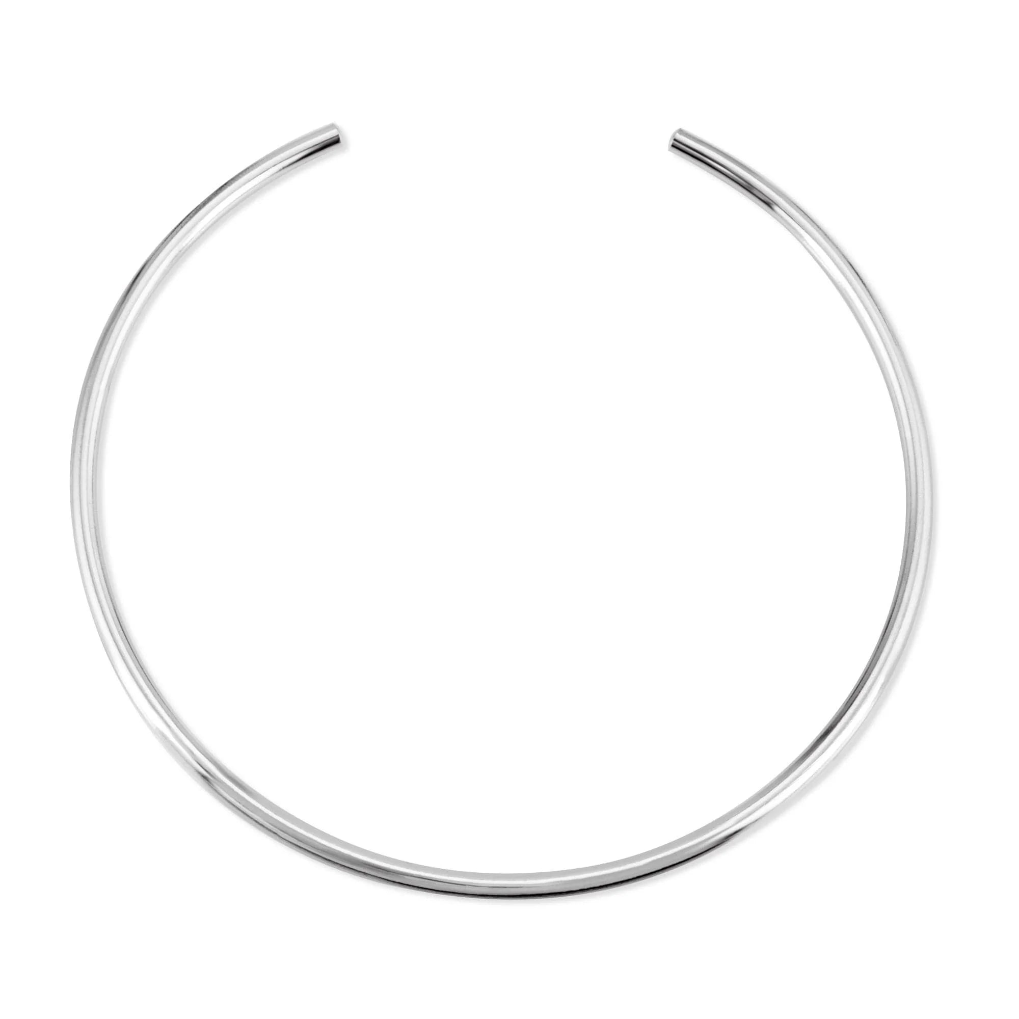 Silver metal choker necklace featuring a simple round collar design for stylish elegance