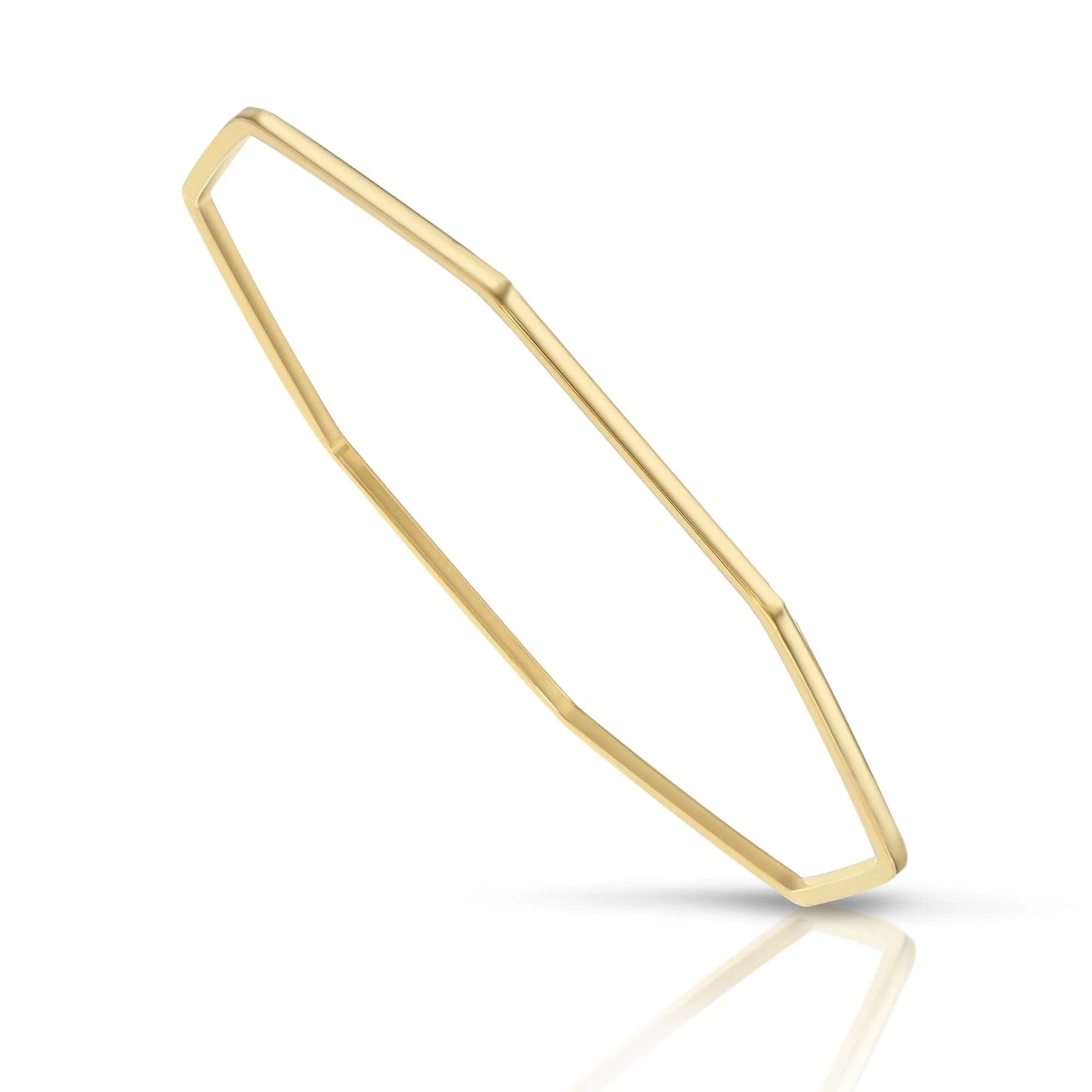 Geometric gold skinny Claire recycled brass bangle with octagon shape for stylish jewelry