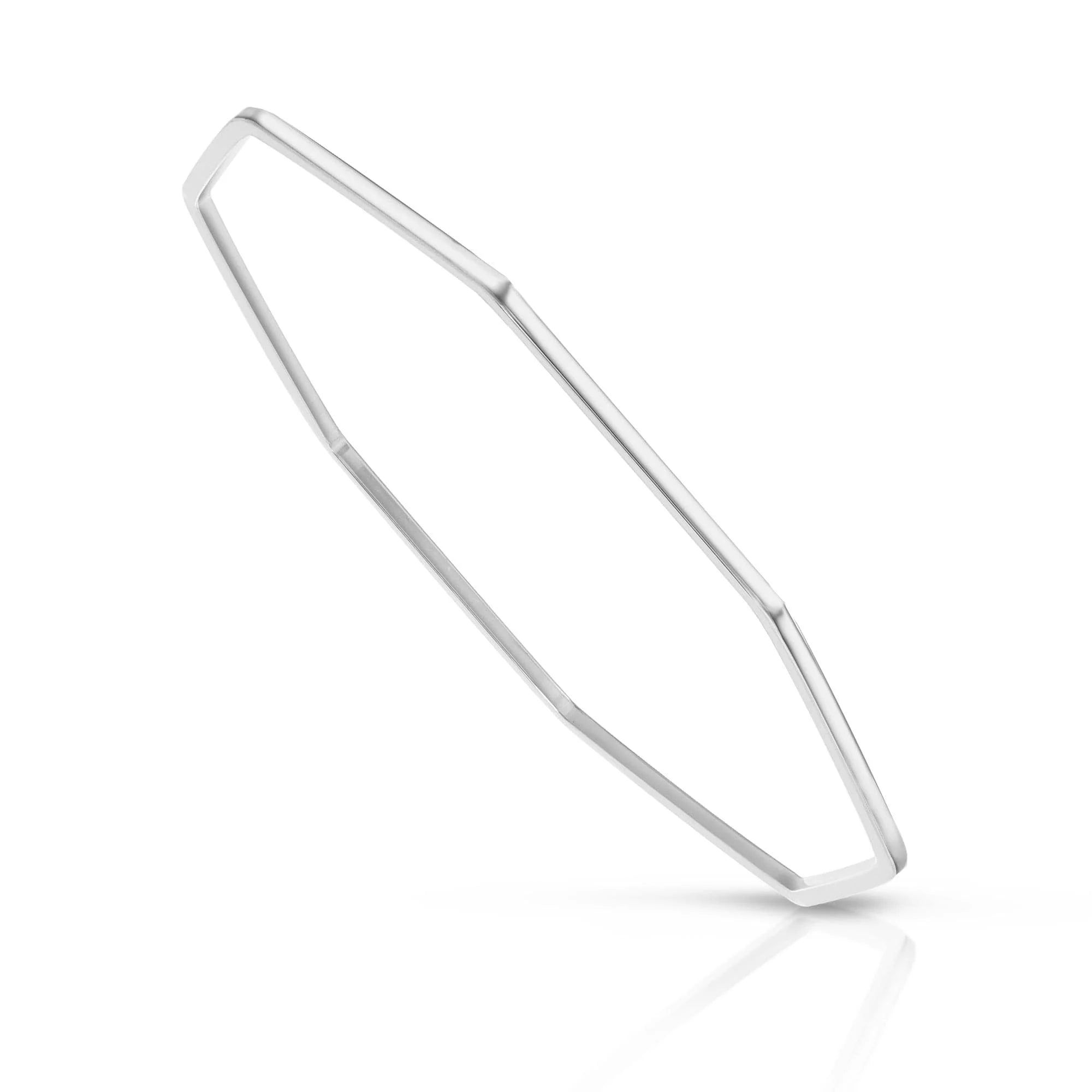 Silver geometric bangle featuring octagon shape from Skinny Claire Recycled collection