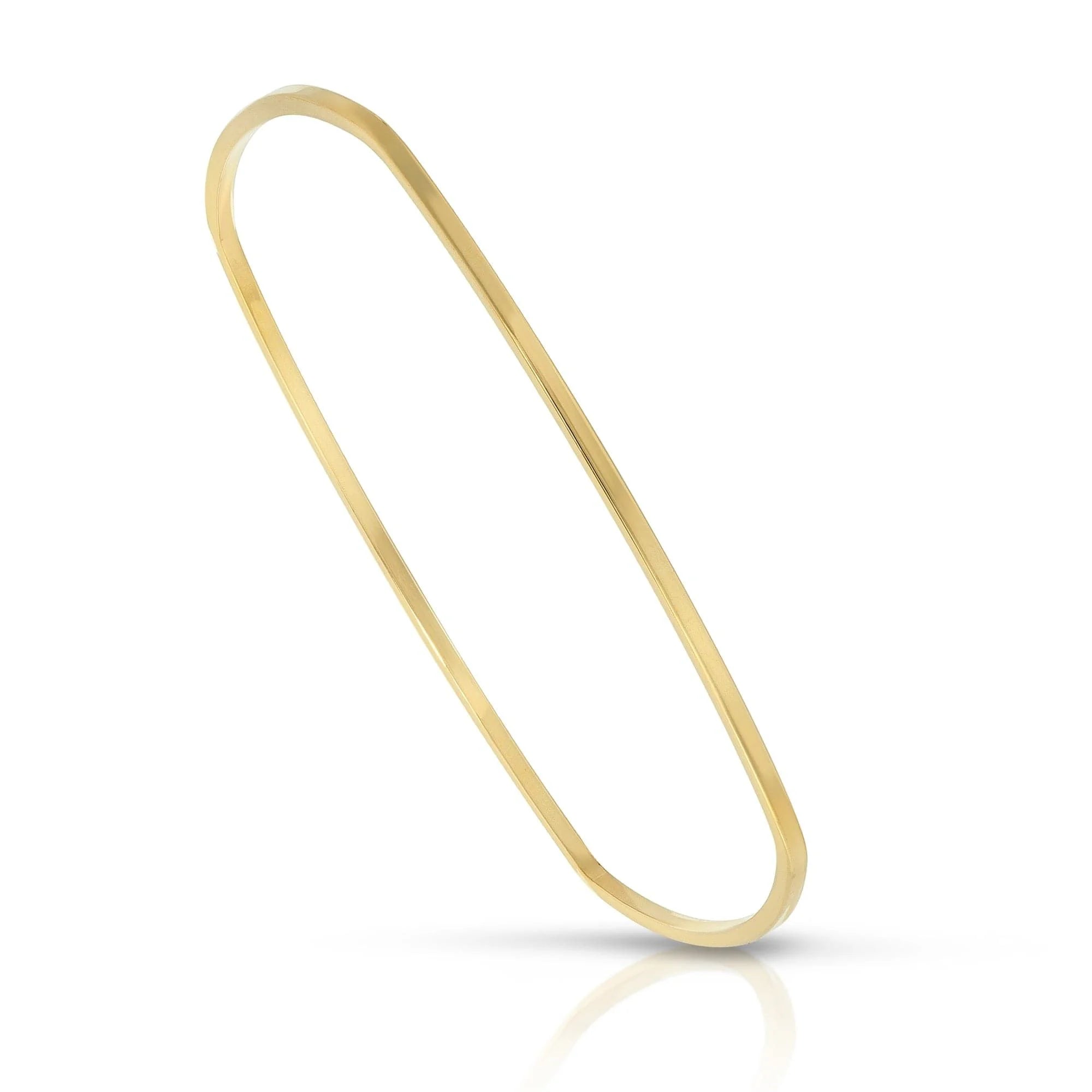 Thin gold bangle featuring the Skinny Elenor Bangle design in 14k yellow gold rhodium square shape bangle
