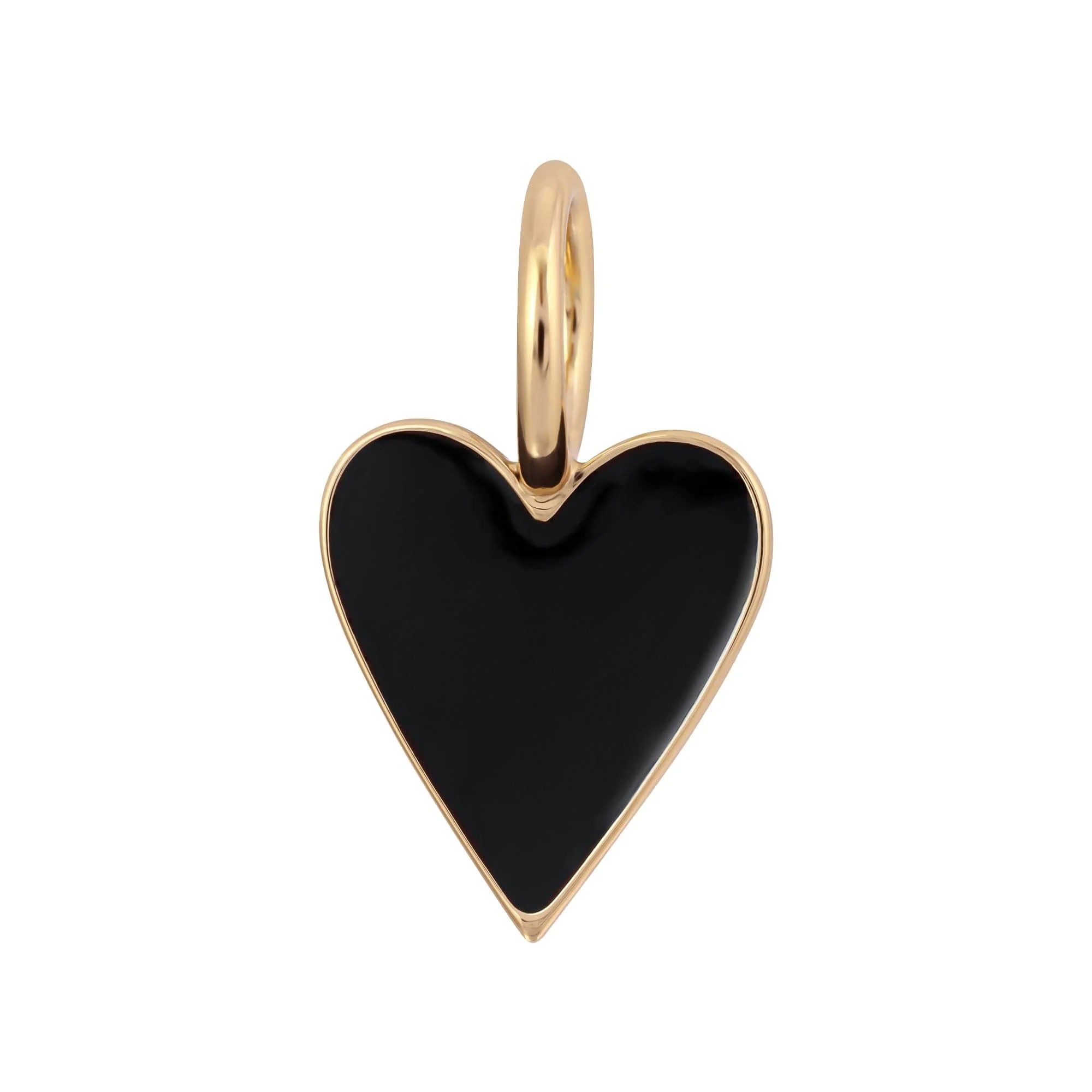 Gold-trimmed black heart pendant in the Small Enamel Helena Pendant with brilliant enamel color and recycled brass plating