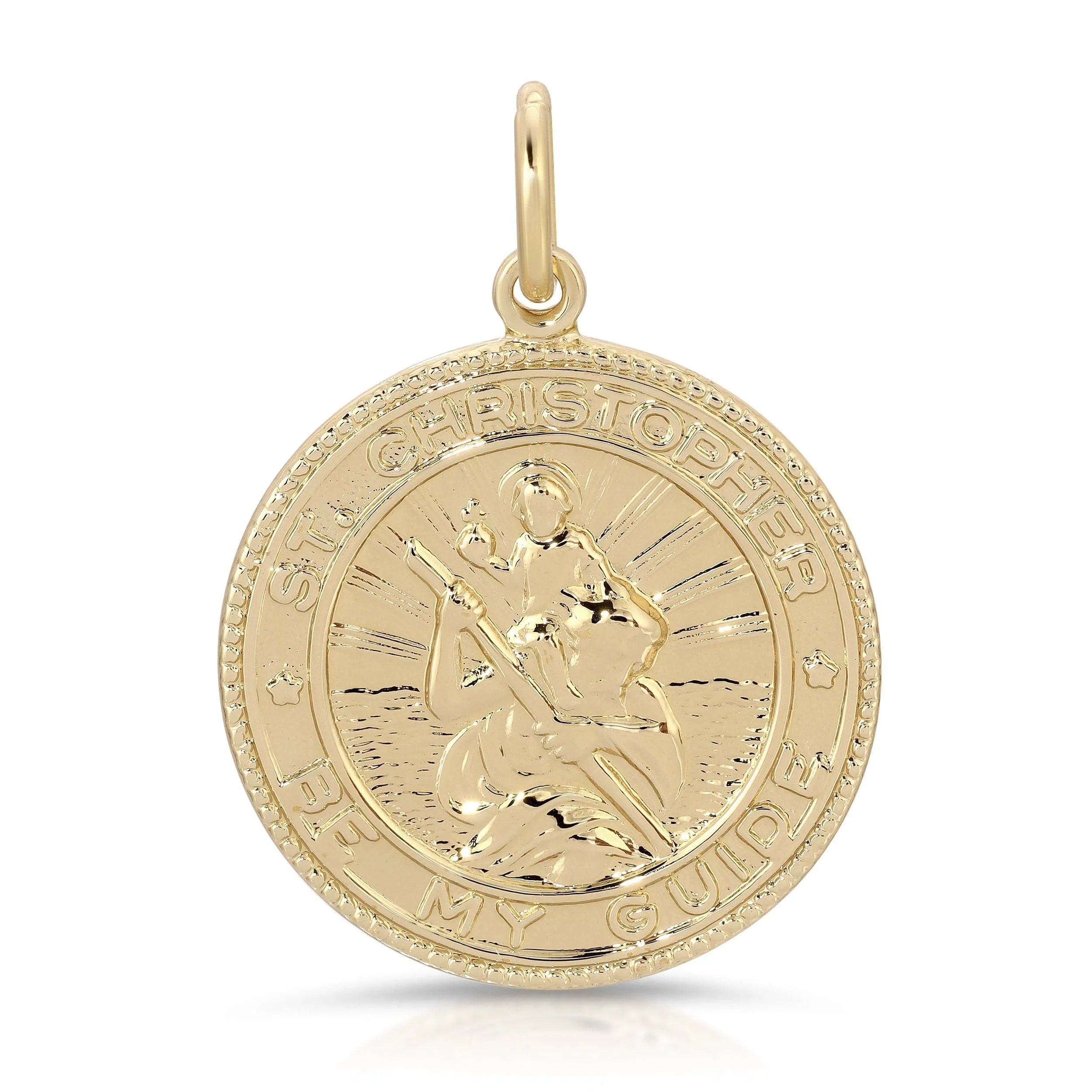 Gold St Christopher Pendant with recycled brass finishes and rhodium plating measures