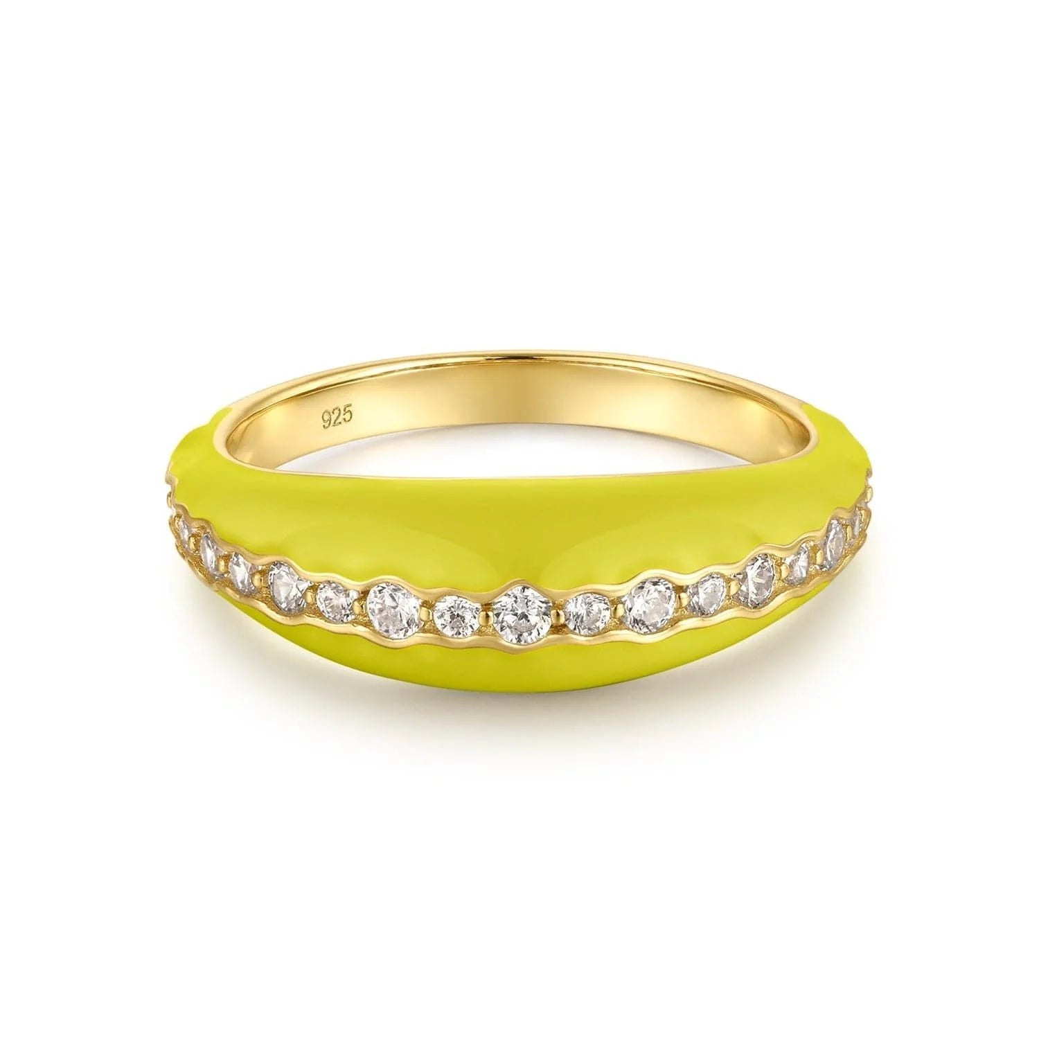 Yellow enamel ring with diamonds in 14k gold vermeil, perfect sterling silver jewelry