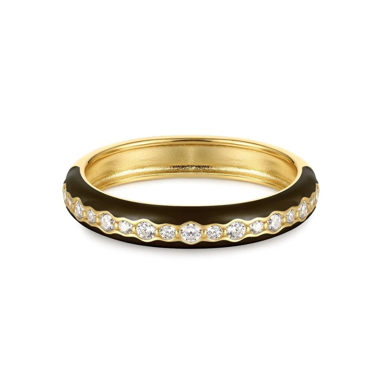 Gold vermeil ring with black enamel and diamonds in Thin Black Enamel & CZ Channel Ring