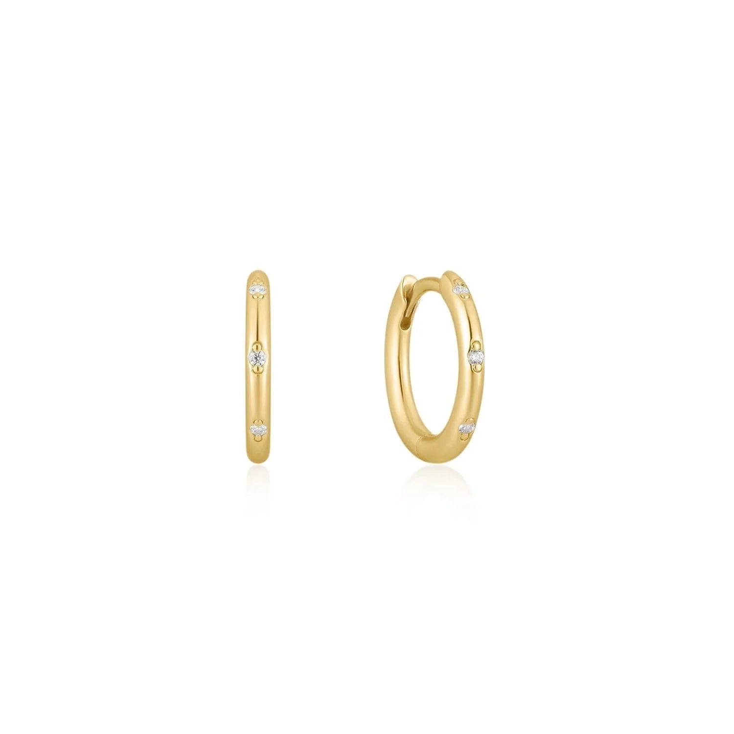 Gold vermeil hoop earrings with embedded gems in Thin CZ Studded Huggie Hoops style
