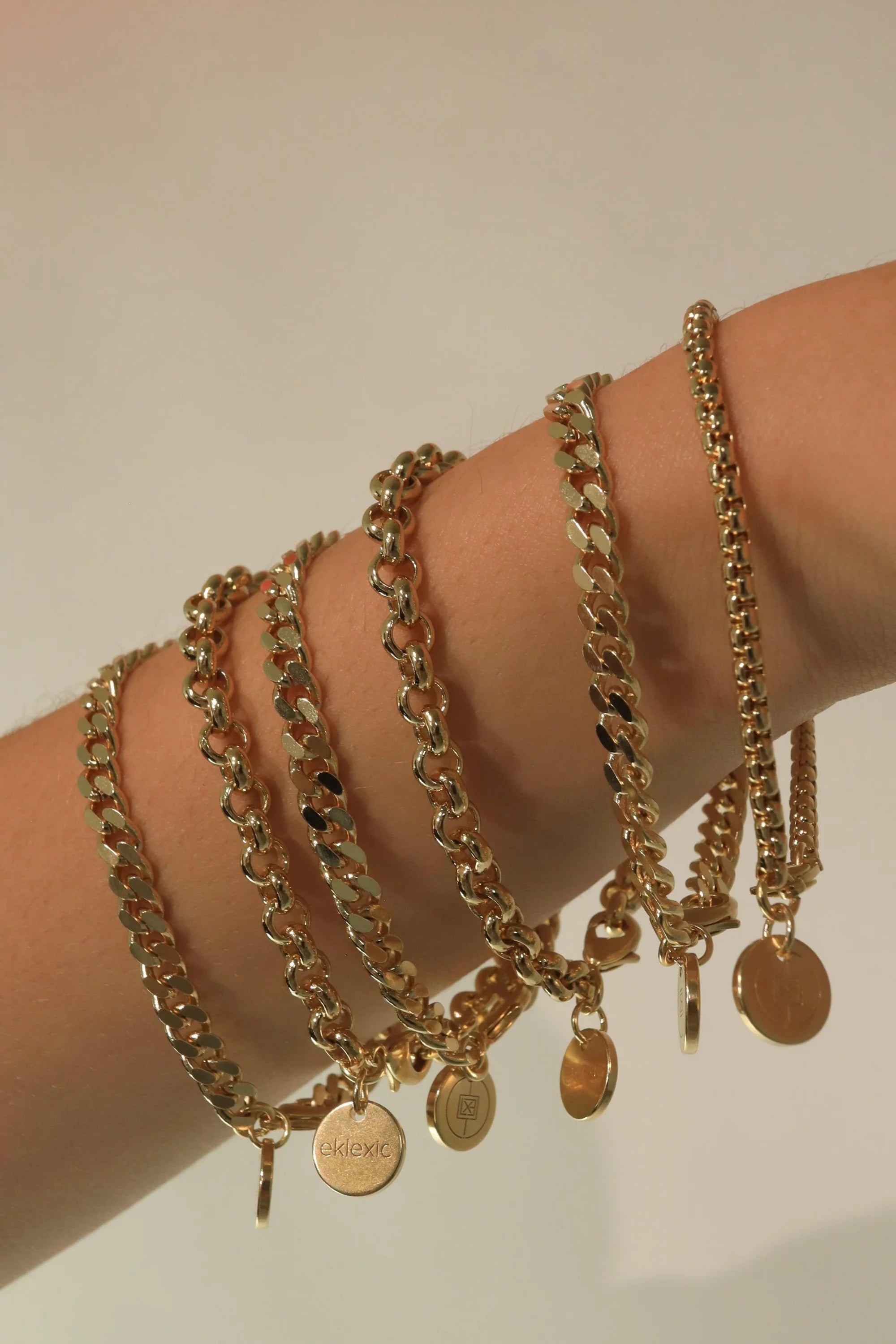 Thin Luciana Bracelet featuring gold chain bracelets with pendants and recycled brass Venetian links