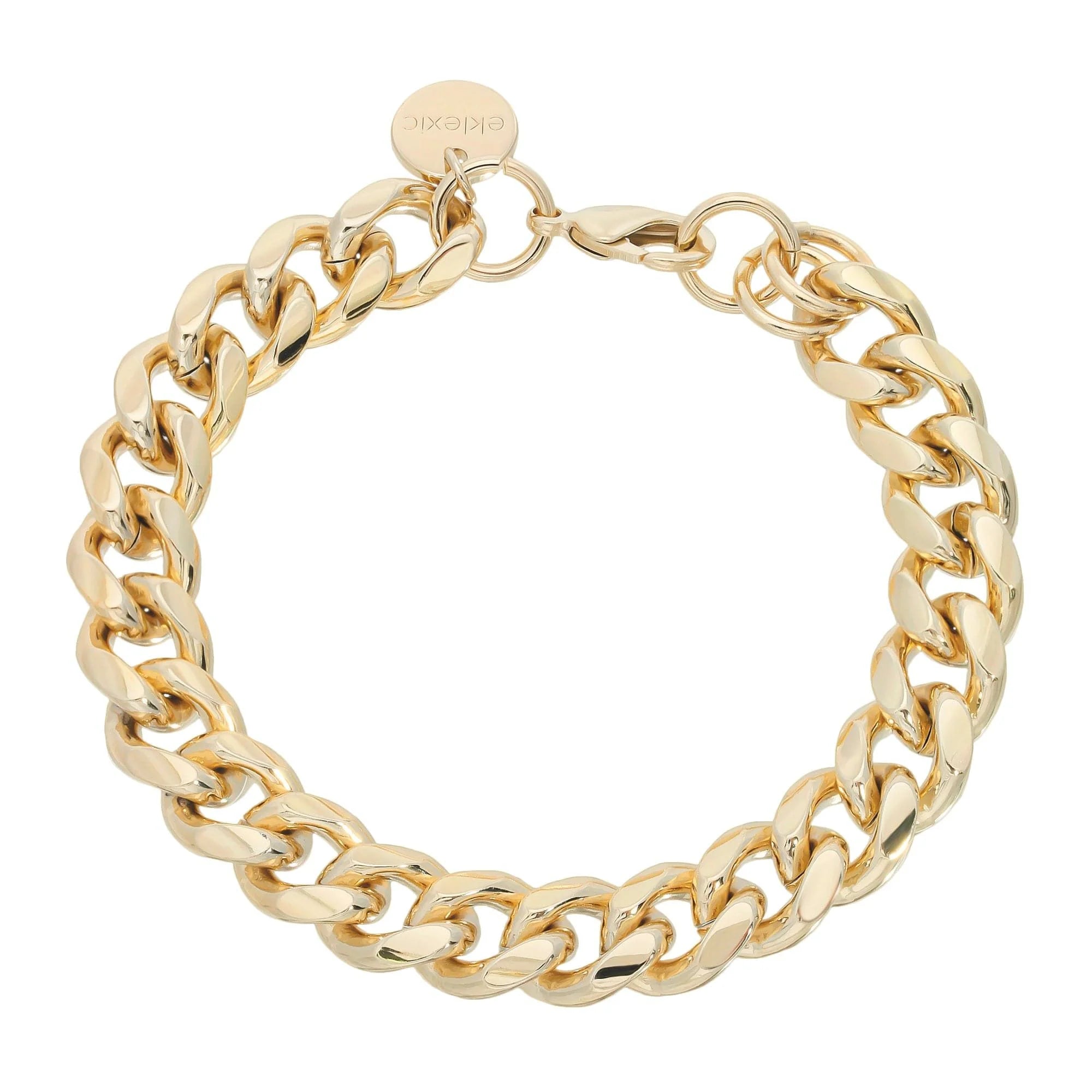 Gold-toned Valentina Bracelet with Rounded Cuban Link and Rhodium-Silver Curb Chain