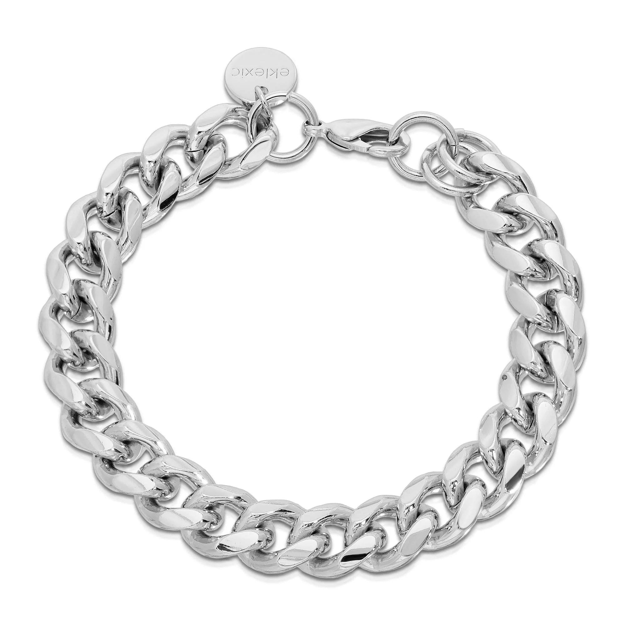 Valentina Bracelet with Rounded Cuban Link Rhodium Silver Curb Chain for Women