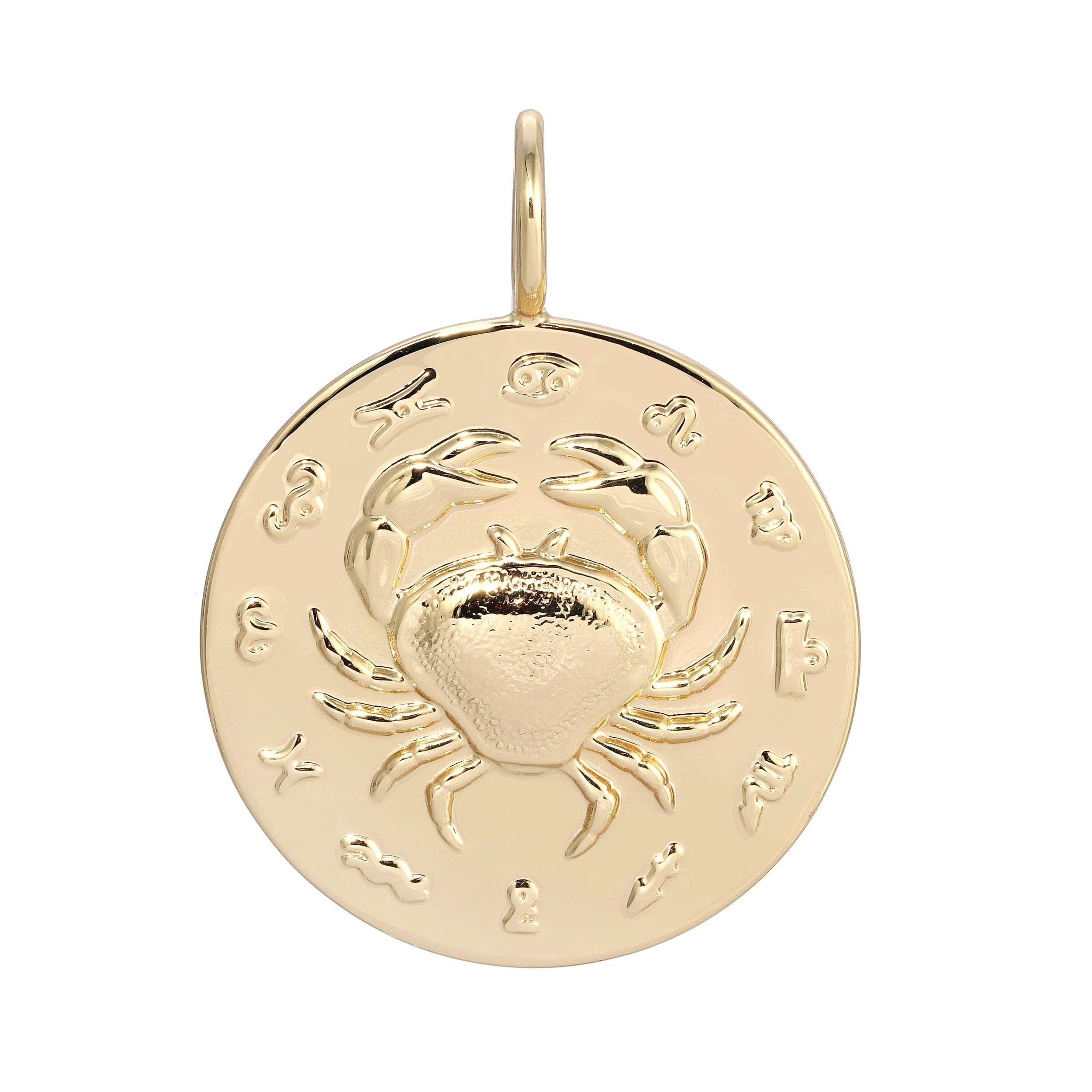 Gold Cancer zodiac pendant symbolizing good intuition and attracting friends