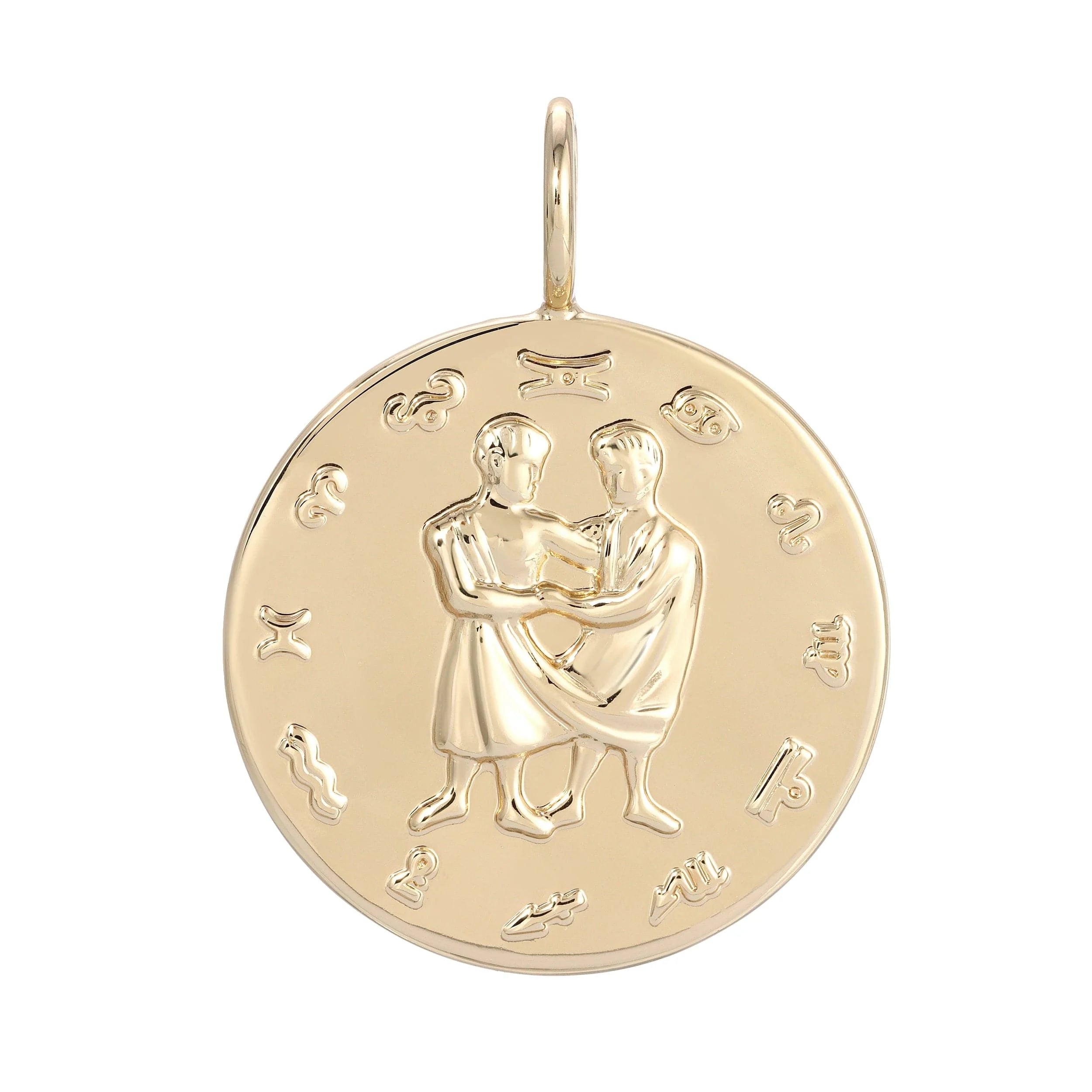 Gold Gemini zodiac pendant showcasing a stylish zodiac pendant symbolizing Geminis juggle in social groups