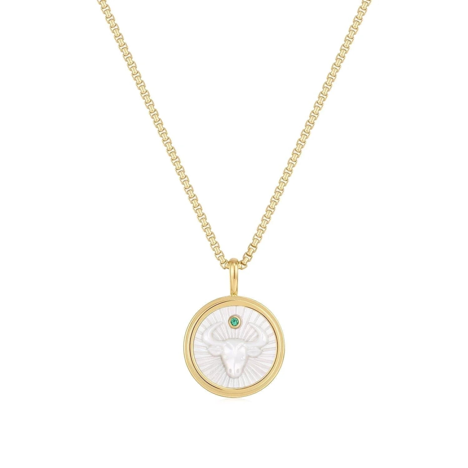 14k gold Taurus pendant necklace with sterling silver chain and 16in+2in spinel extension